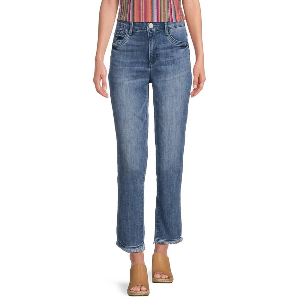 Democracy "Ab"solution® High Rise Embroidered Straight Slim Leg Fray Hem Jean7